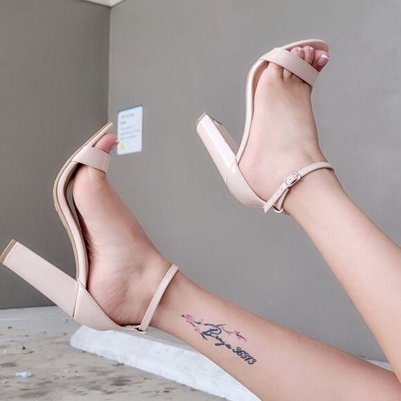 Women's Pat Ankle Strap Block Heel Dress Sandals Nude Color - Picture 4 of 5